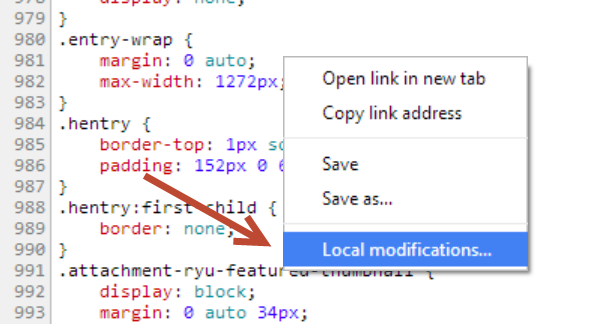 Right click within the Sources tab content area and select Local Modifications
