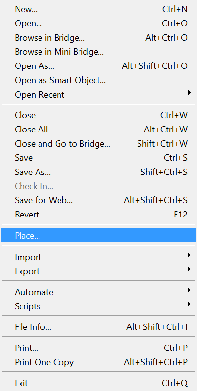 Navigate to the file menu and select Place...