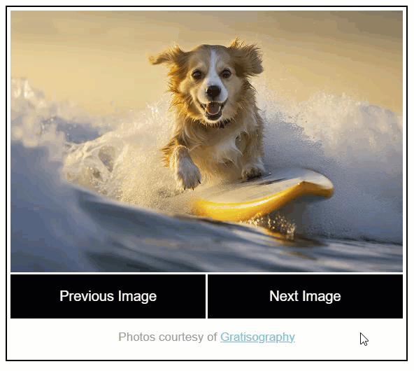 Example of an image gallery animating a single direction before adding configurable Angular animation params
