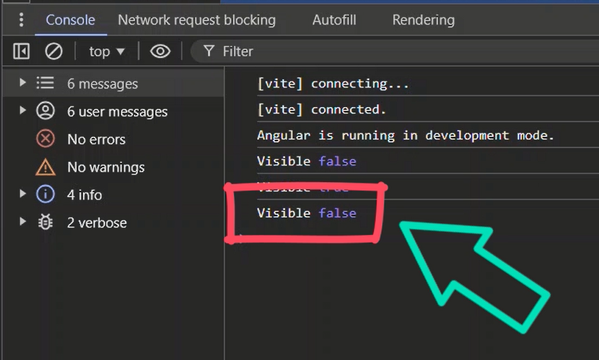 Console showing a value of false after clicking the button when using an effect to log out the value of a signal