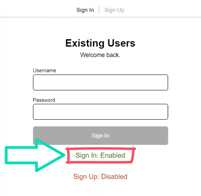 Example of the disabled status of the form displayed in the UI