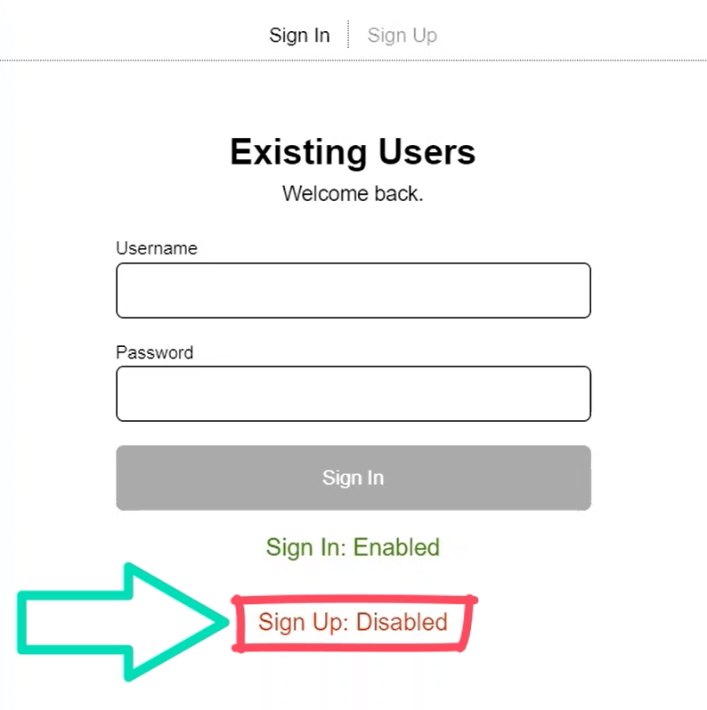 Example of the disabled status of the form displayed in the UI