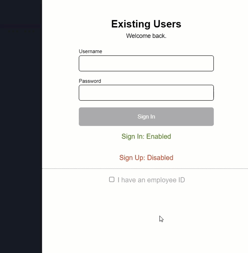 Toggling the employee id field