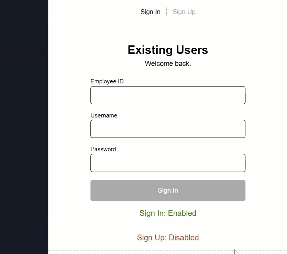 Switching to the sign-up form component