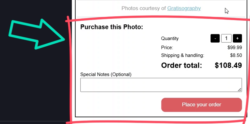 Example of the Petpix application showing the purchase form