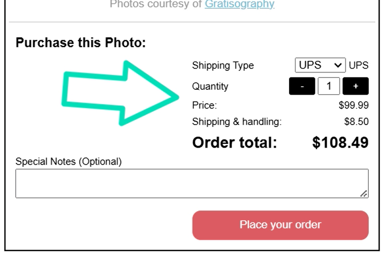 Example of the Petpix application showing the purchase form