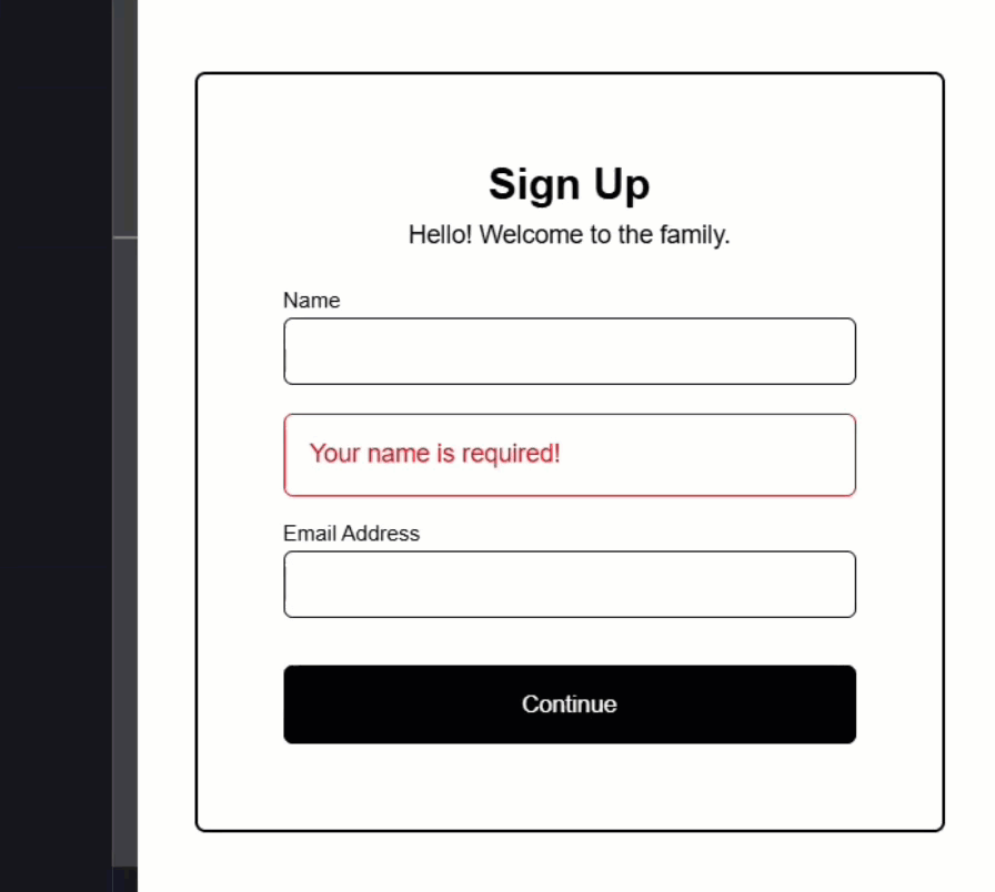 Example of a validation message showing and hiding based on the validity of an Angular form control