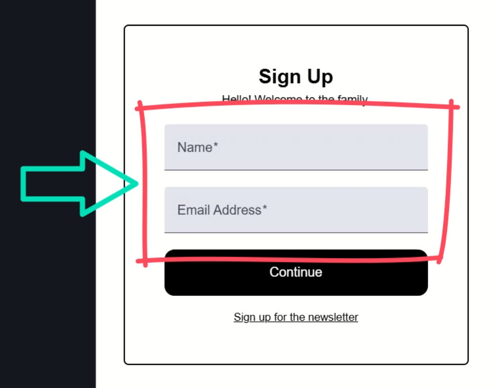 Example of a simple sign-up form using the Angular Material Form Field component