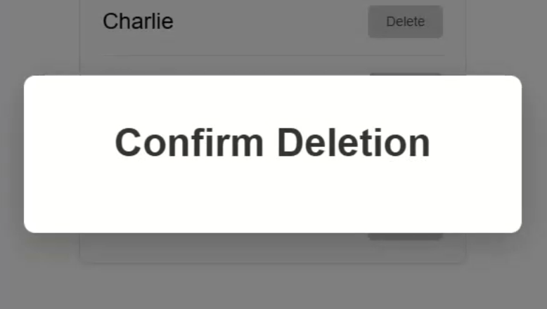 Example of a dialog visible when attempting to delete a user