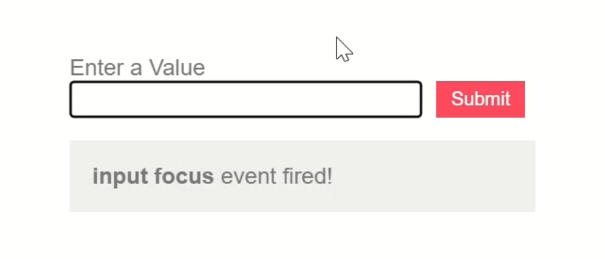 An example of a focus event being logged to the console using event binding