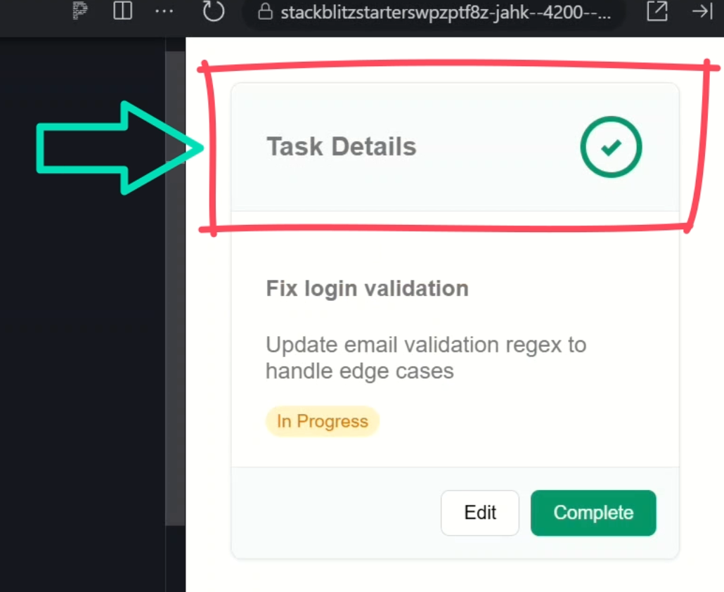The card component with the conditional wrapping markup for the header slot