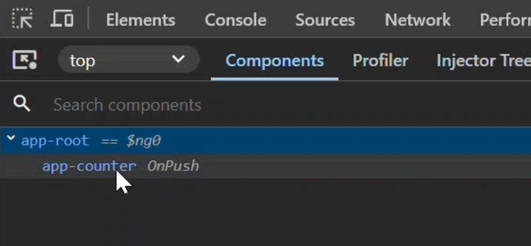 Selecting the counter component in the DevTools