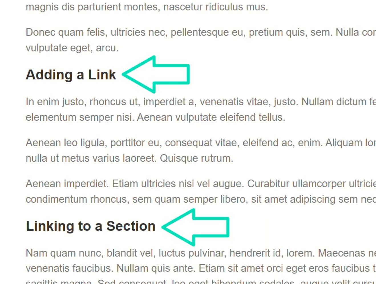 The corresponding sections in the page