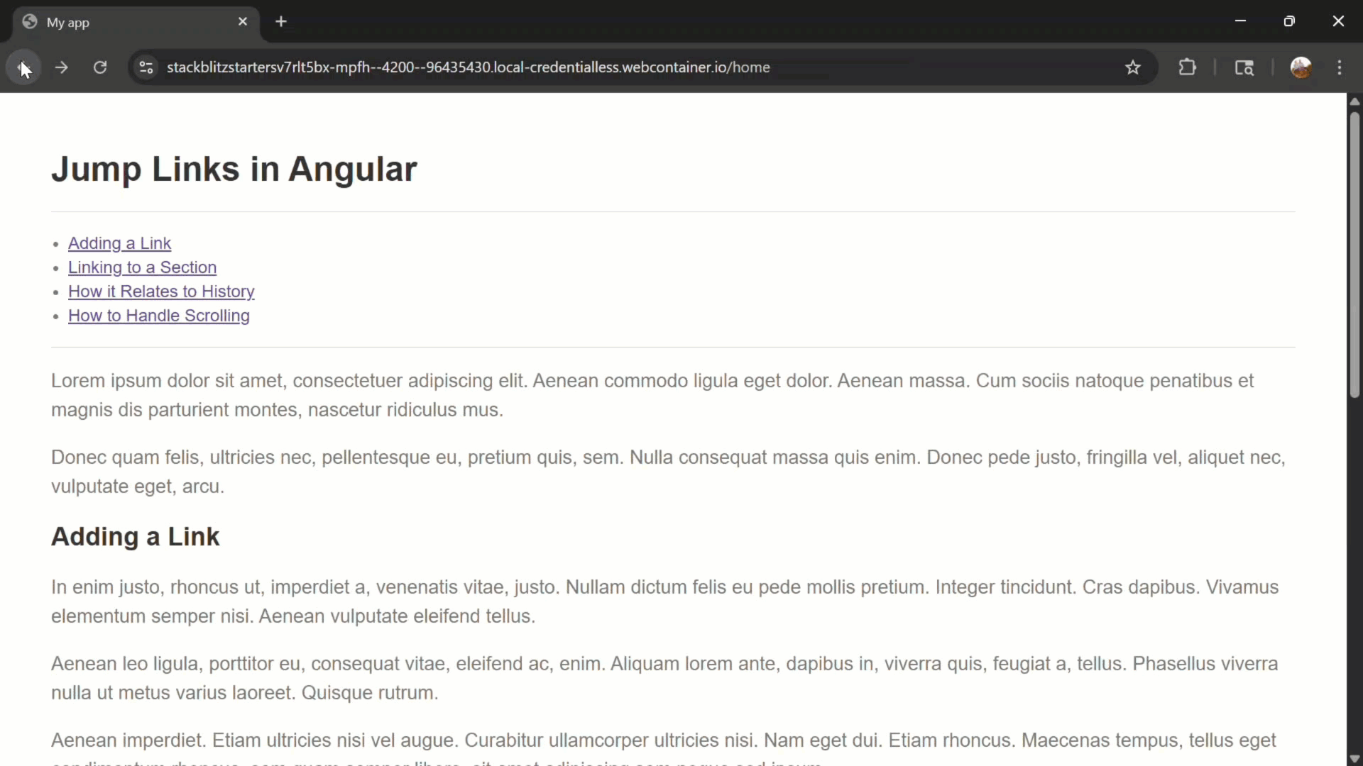 The links now scroll smoothly with a smooth scrolling effect
