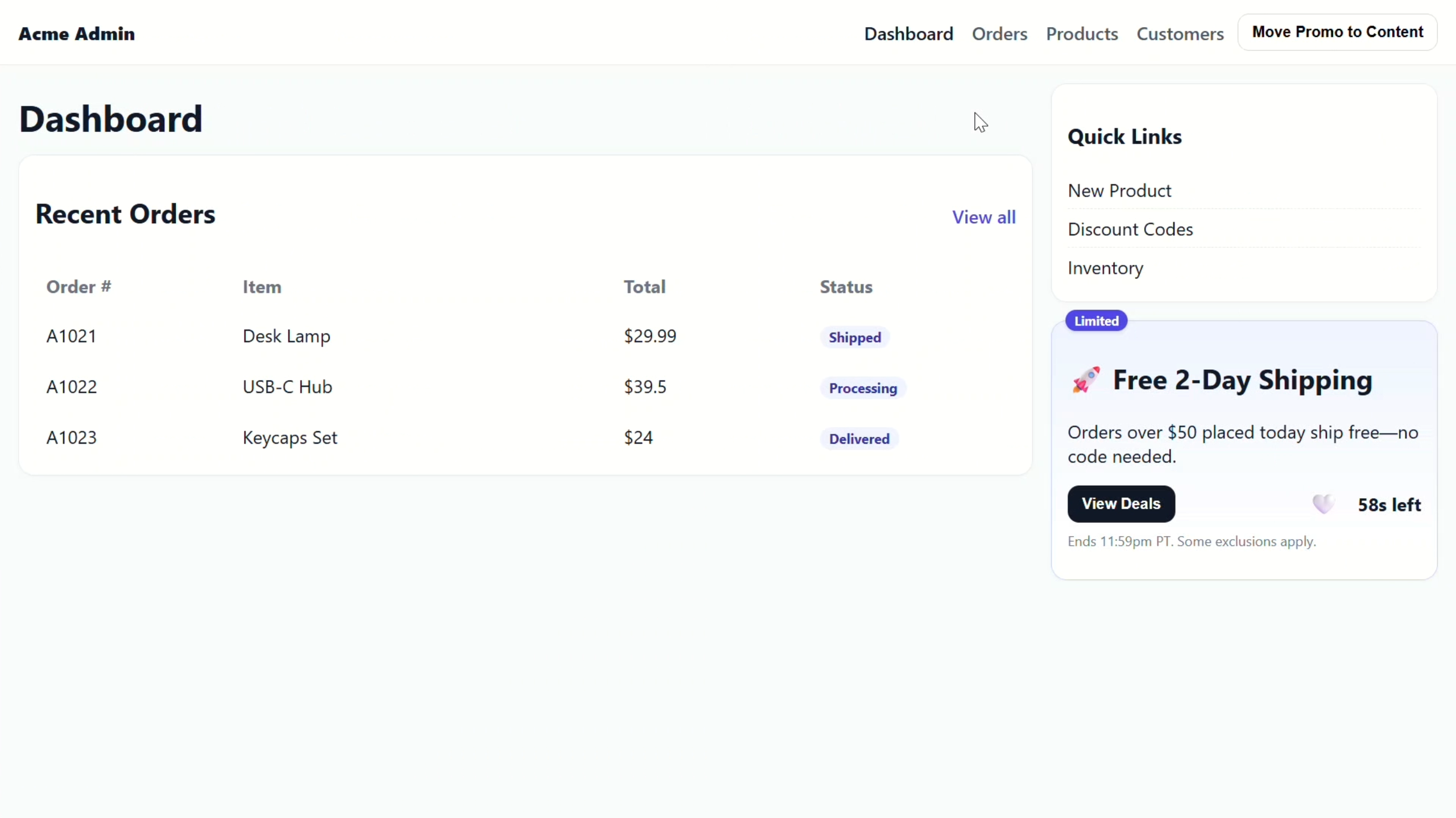 An Angular demo application with a promo banner displayed in the sidebar
