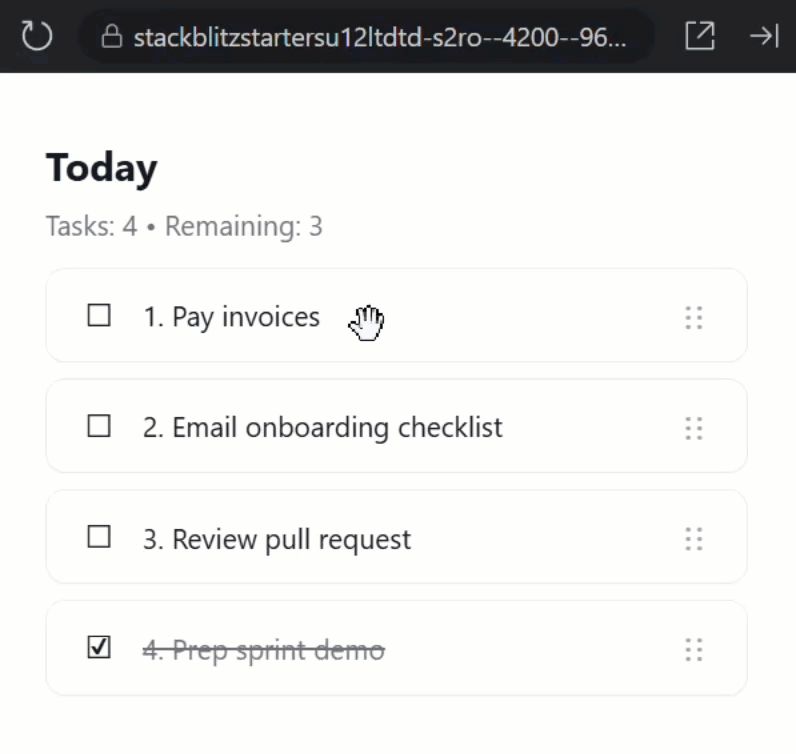 The todo list with the grip icon and grab cursor but no drag and drop functionality