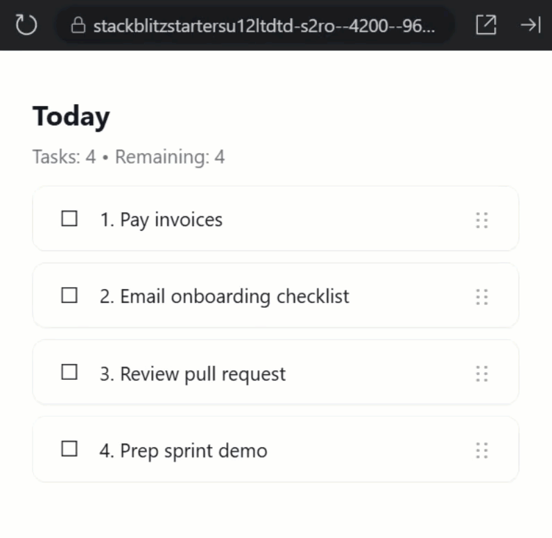 The todo list with drag and drop functionality using the Angular CDK