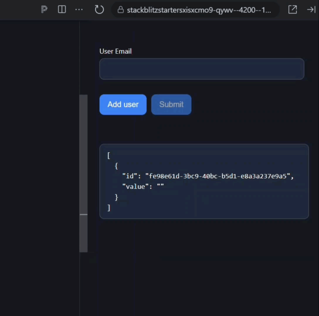 The dynamic form with the submit button enabled when the form is valid
