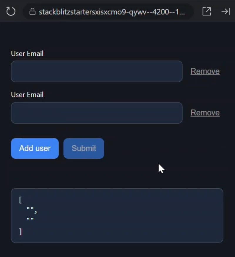 The dynamic form with the new email field added