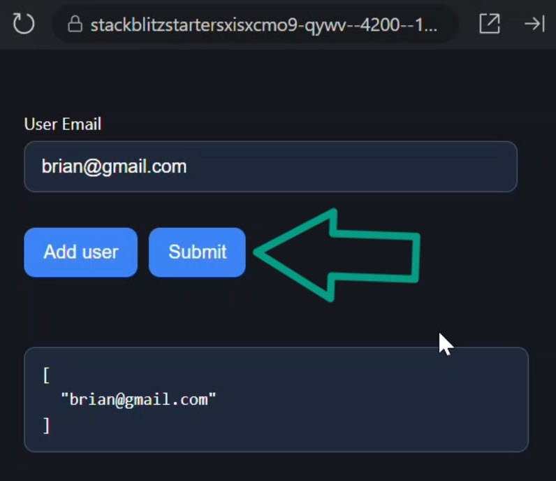 The dynamic form with the submit button enabled when the form is valid