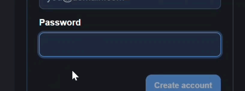 Animated GIF demonstrating a password strength meter that progressively fills as the user types a stronger password