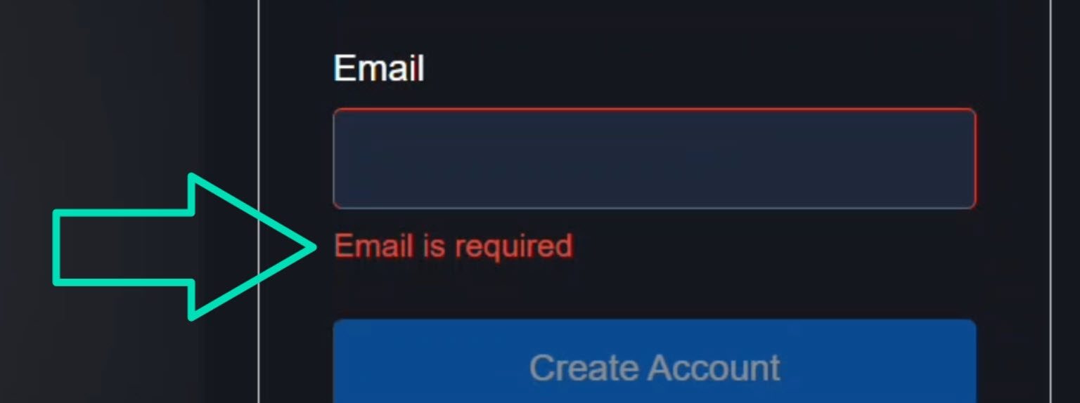 The signup form with an email field blurred showing the required error message