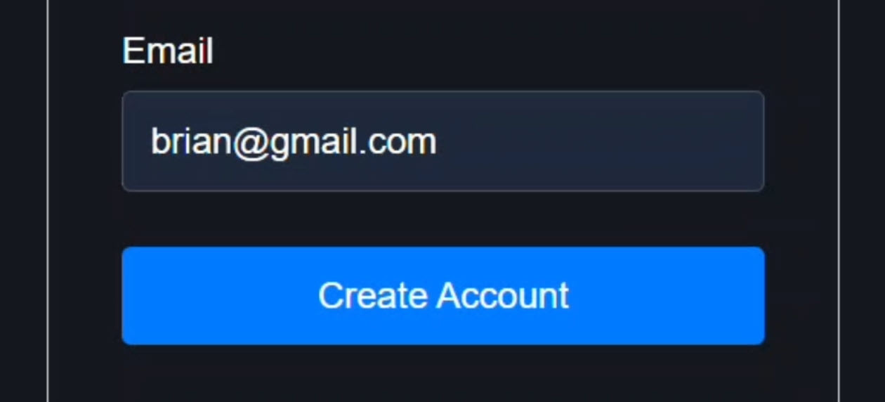 The signup form with a username and email field entered with valid values showing the form is valid and the button is enabled