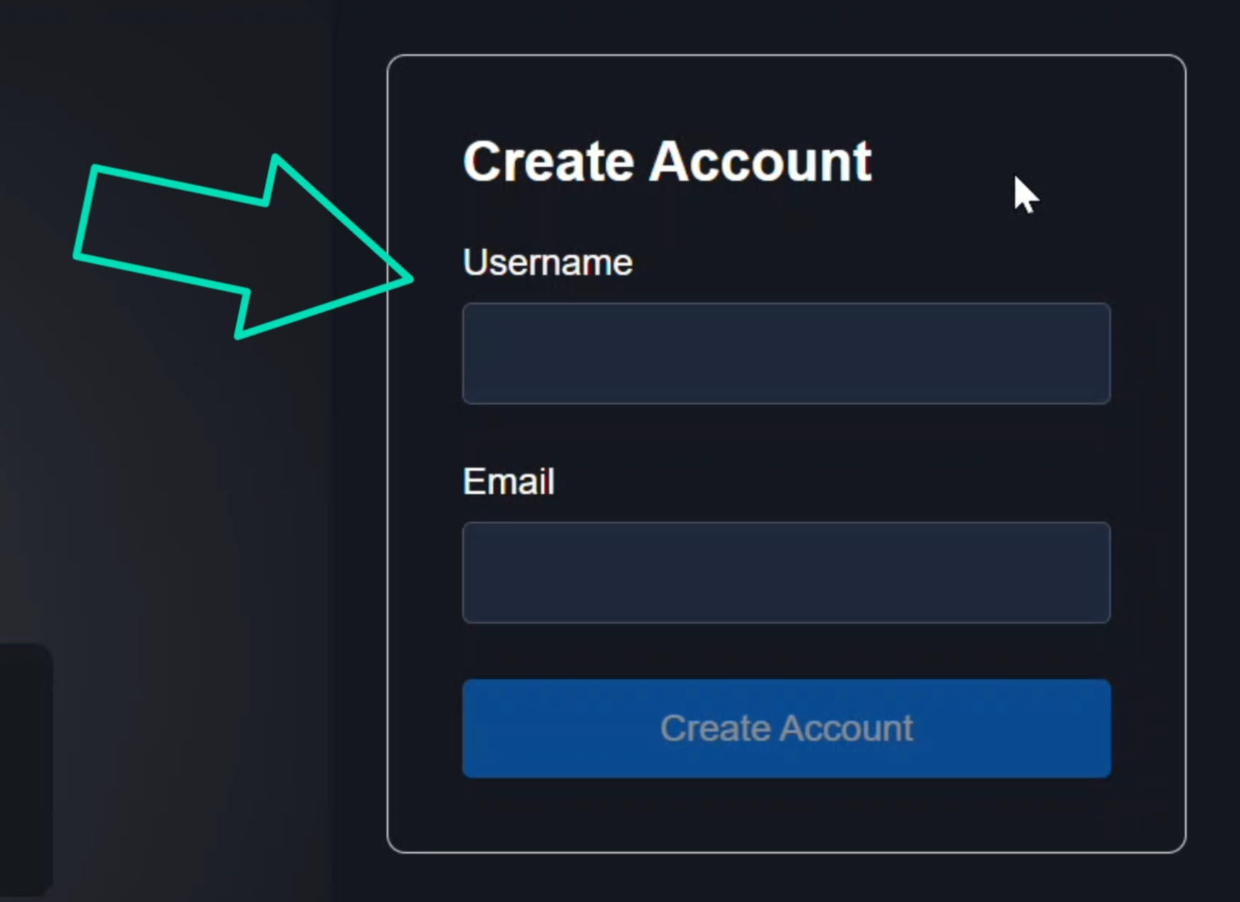 The signup form with a username, email, and a submit button