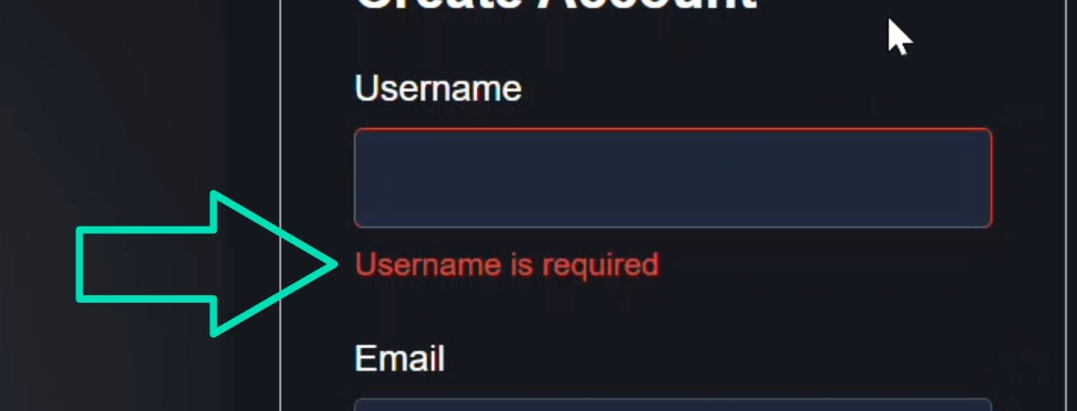 The signup form with a username field blurred showing the required error message
