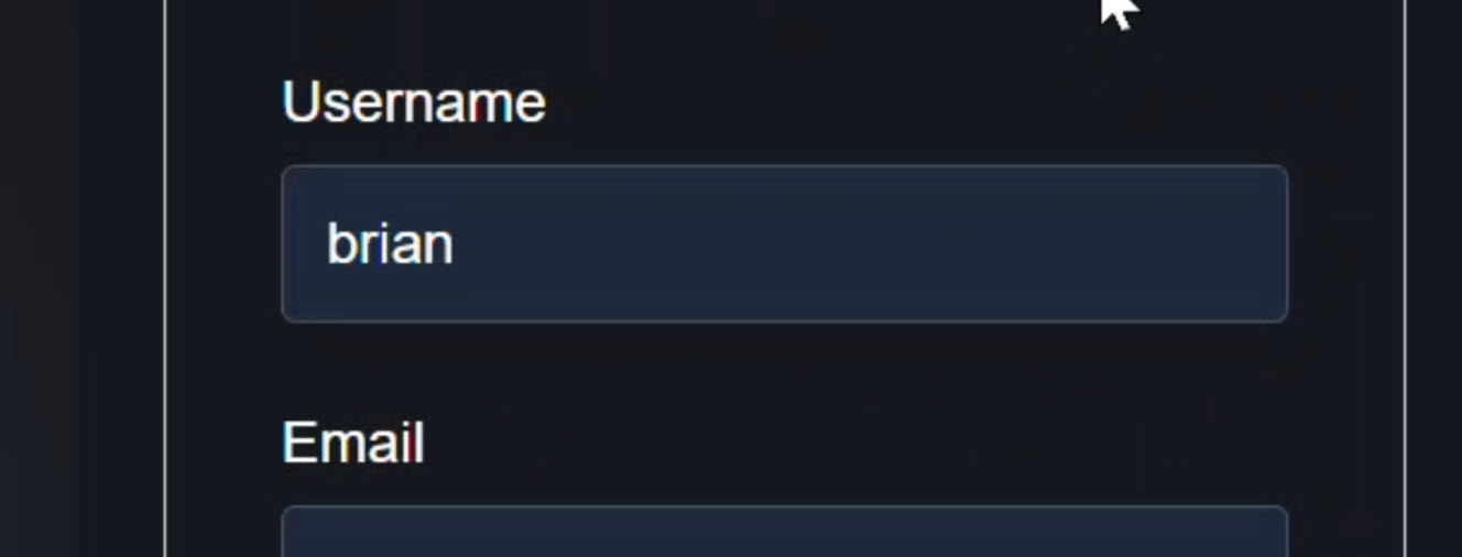 The signup form with a username field entered with a valid username showing the error message disappearing