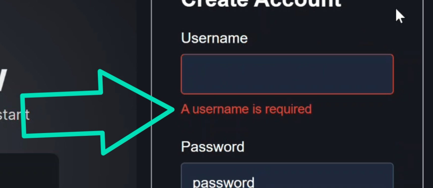 Angular signup form showing username field with required validation error message