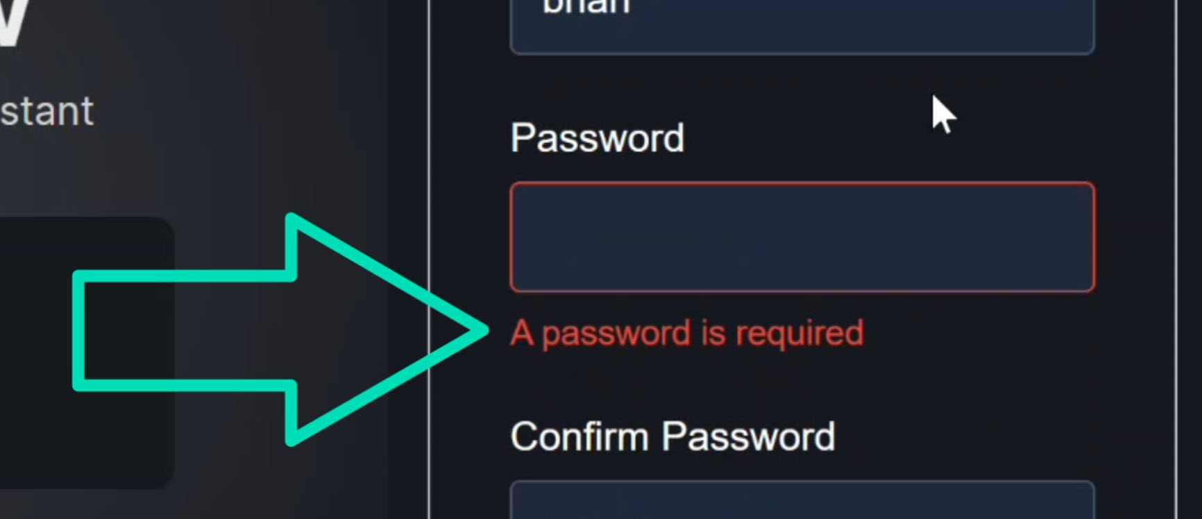 Angular signup form showing password field with required validation error message