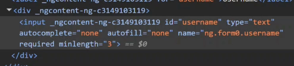 Inspecting the form built with Signal Forms to see that the ng-touched, ng-dirty, ng-pending, and ng-valid classes are no longer applied automatically