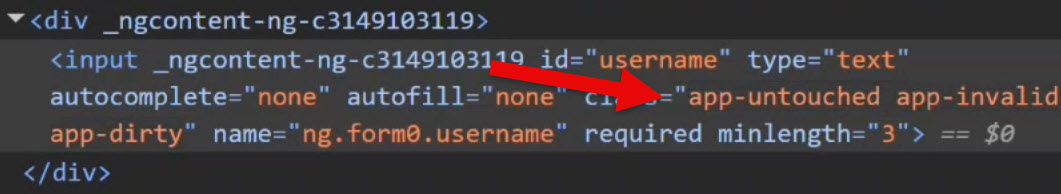 The form built with Signal Forms now has custom classes applied automatically: app-touched, app-dirty, app-pending, and app-valid