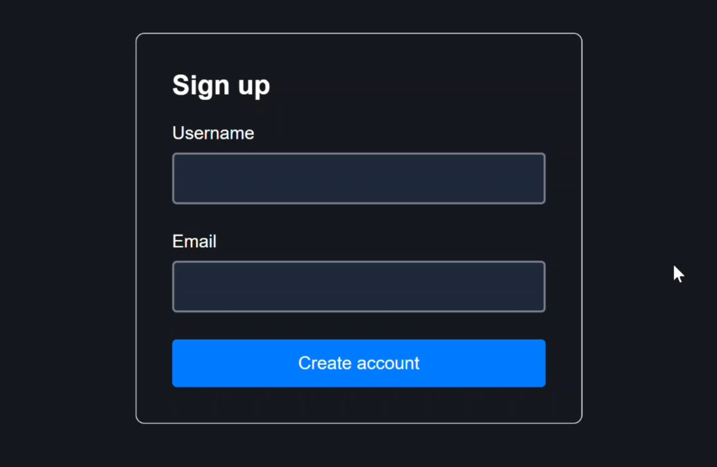 A signup form with username and email input fields