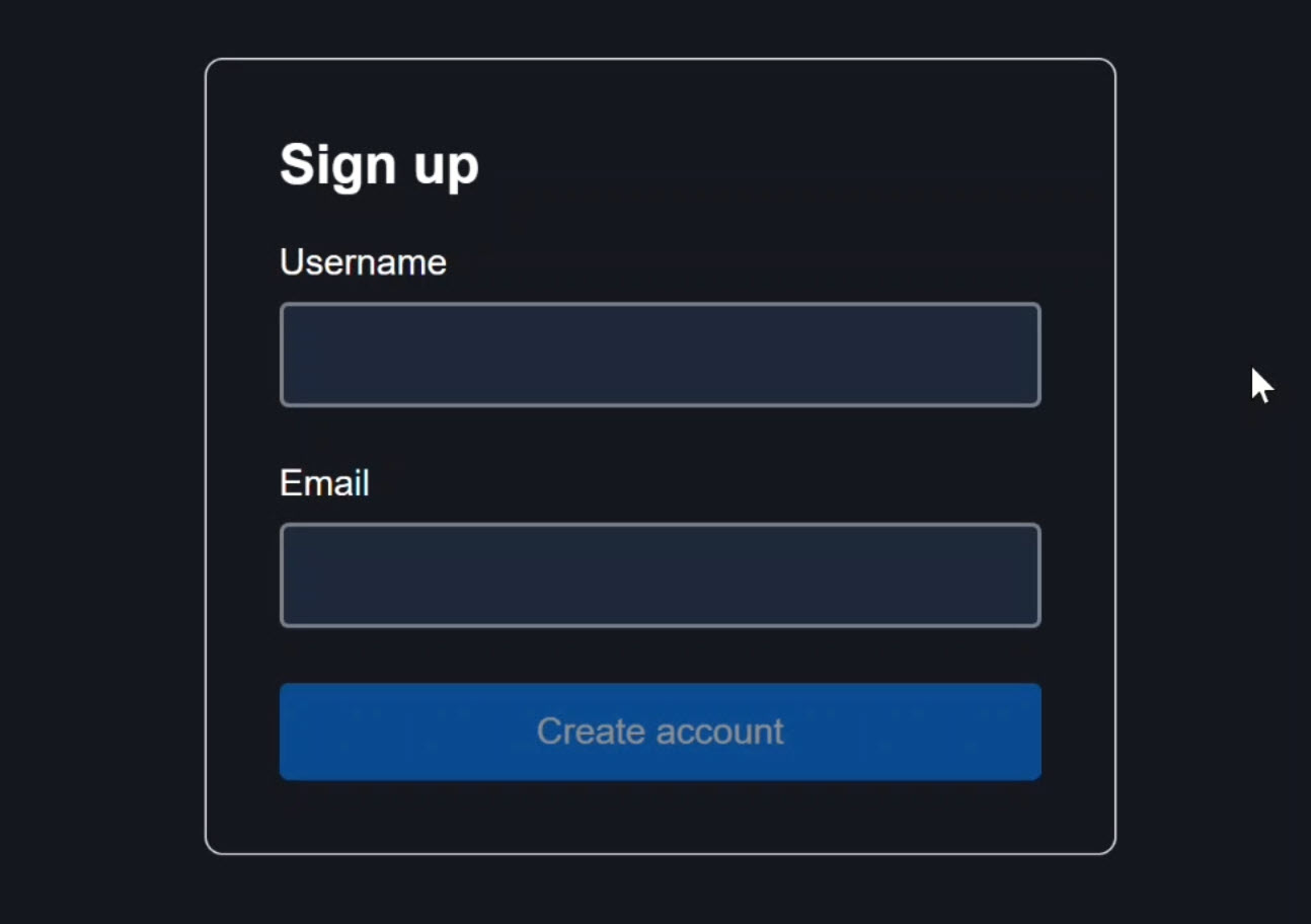 A signup form with username and email input fields