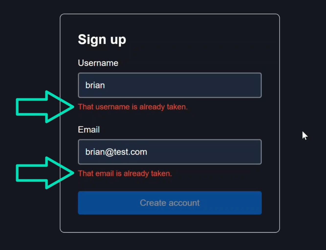 Server validation errors displayed on form fields
