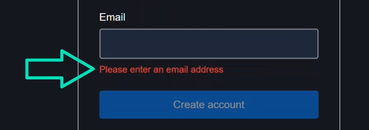 The signup form showing validation error for email field