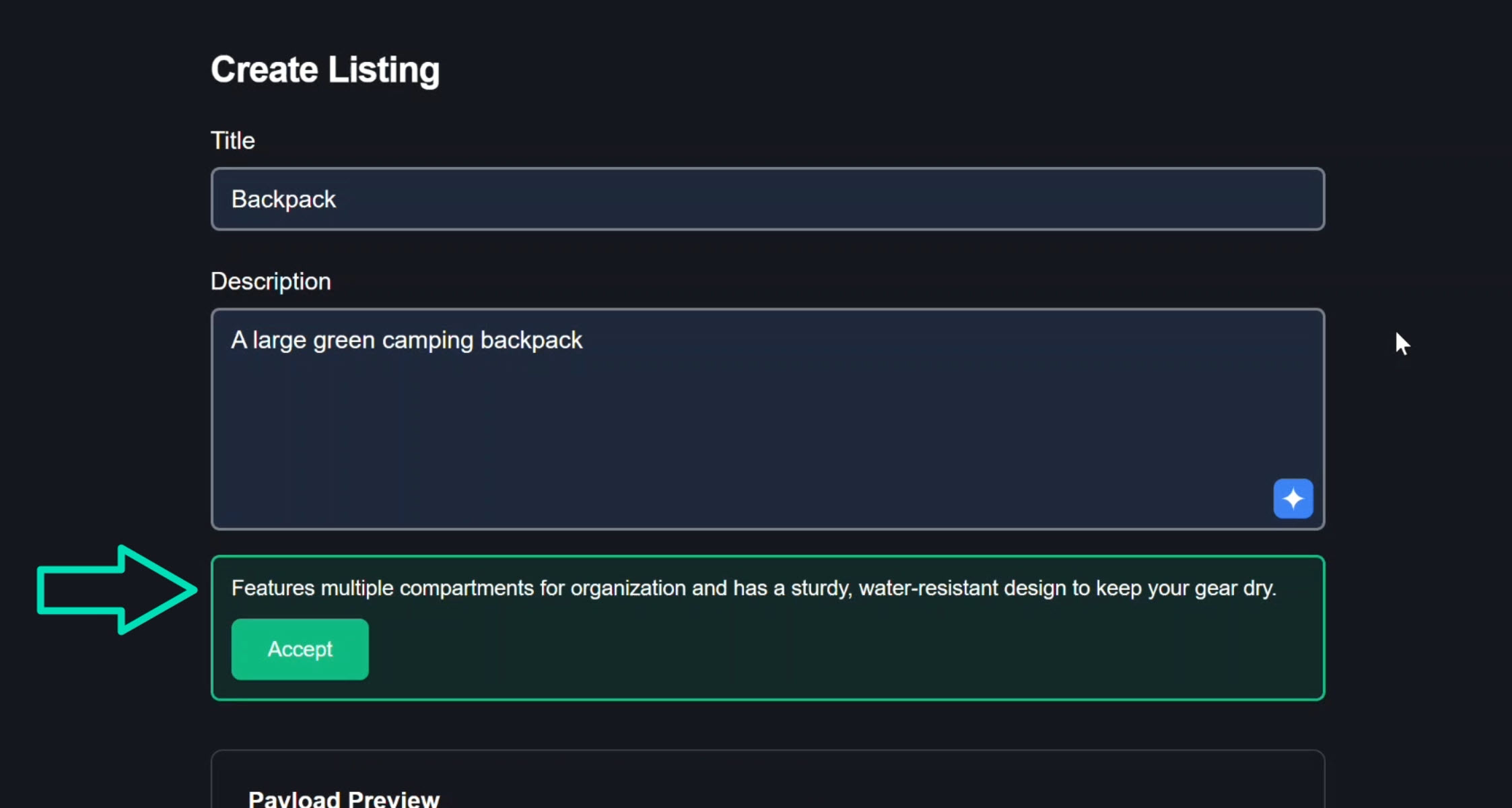 Screenshot of the AI suggestion suggestion