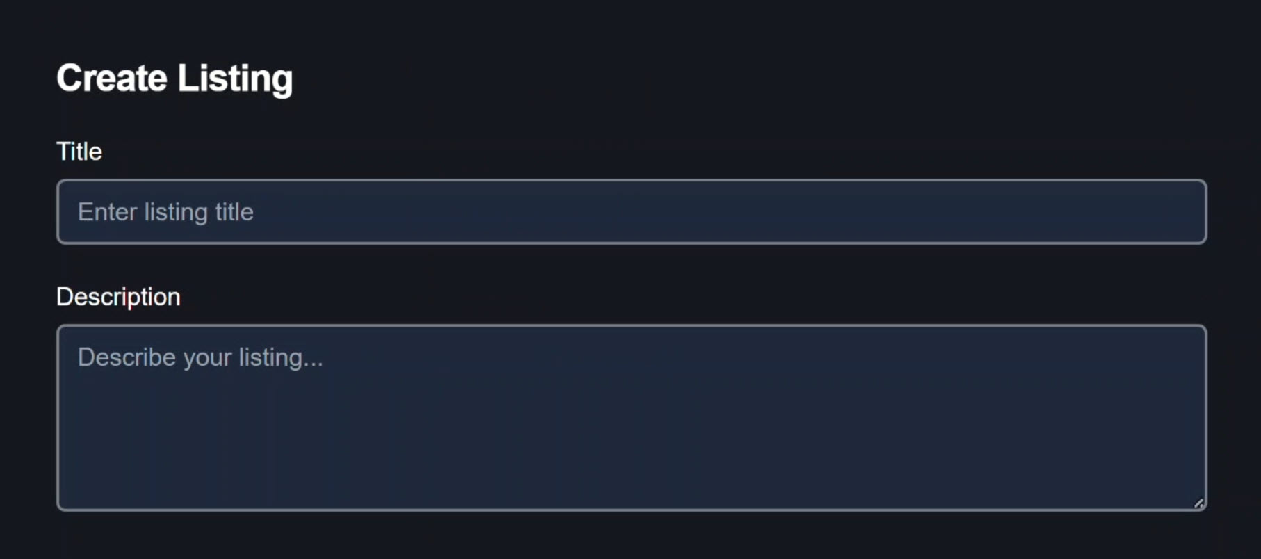 Product listing form with Title and Description fields, showing a basic textarea input before AI enhancement
