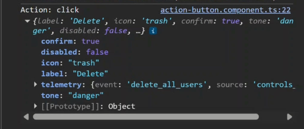 Configuration object for the delete all users button