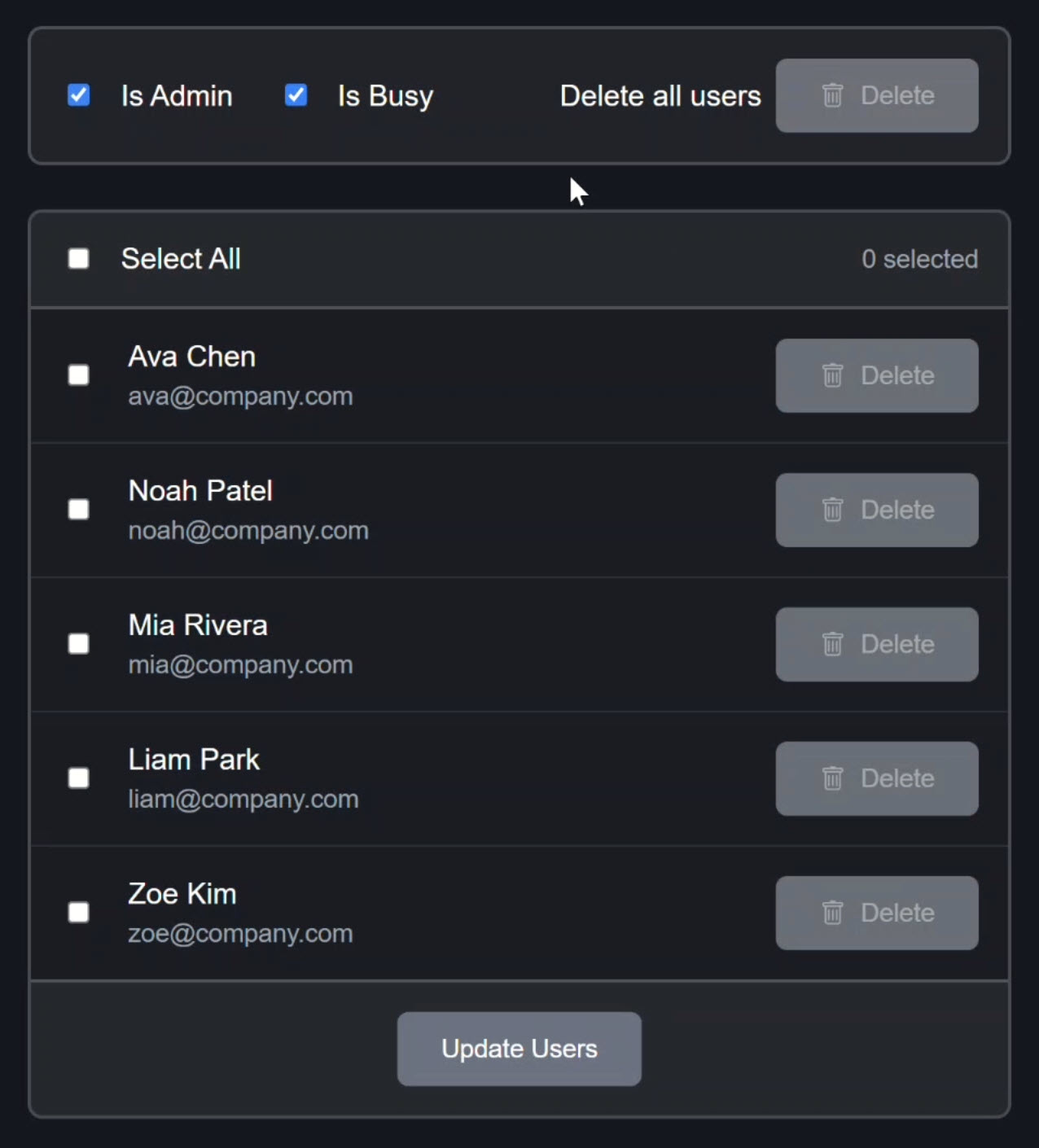 All delete buttons are disabled when the app is busy