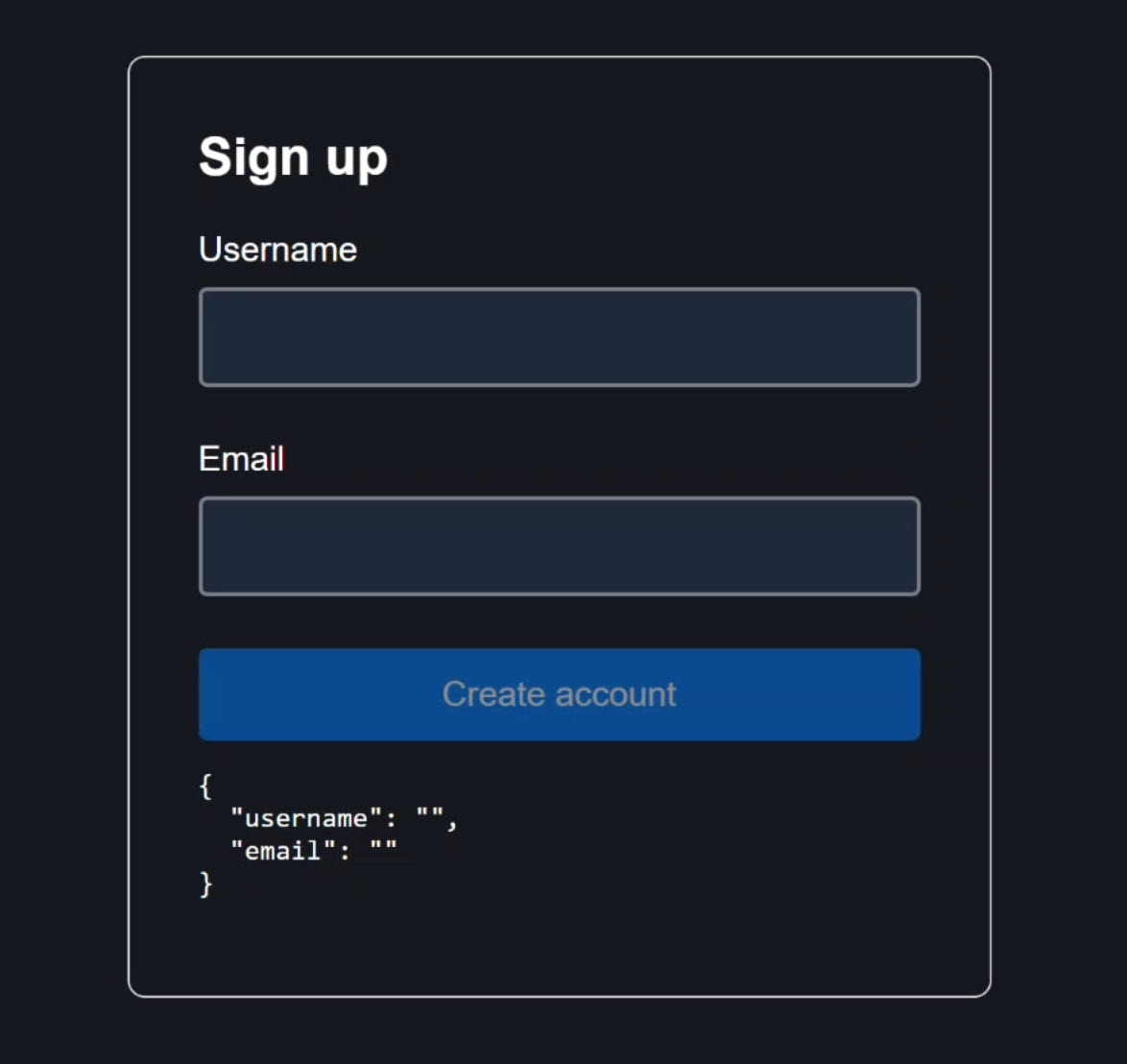 The signup form with username and email fields