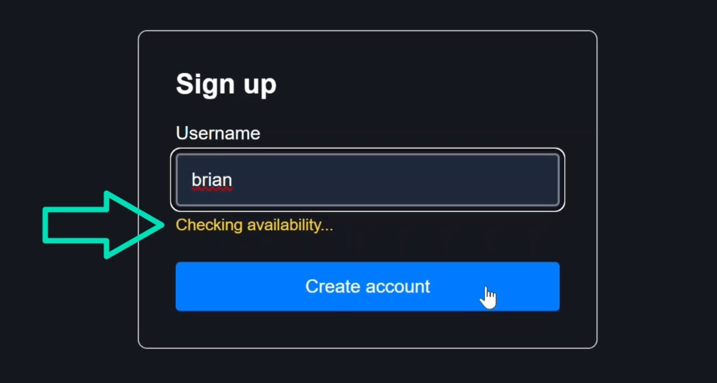 The signup form with username field and a checking availability message