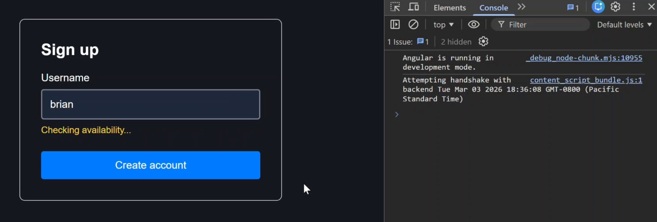 The signup form with username field not submitting while the async validator is still running