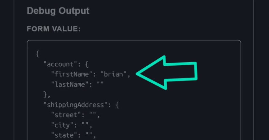 The first name input field with the value updating in real time
