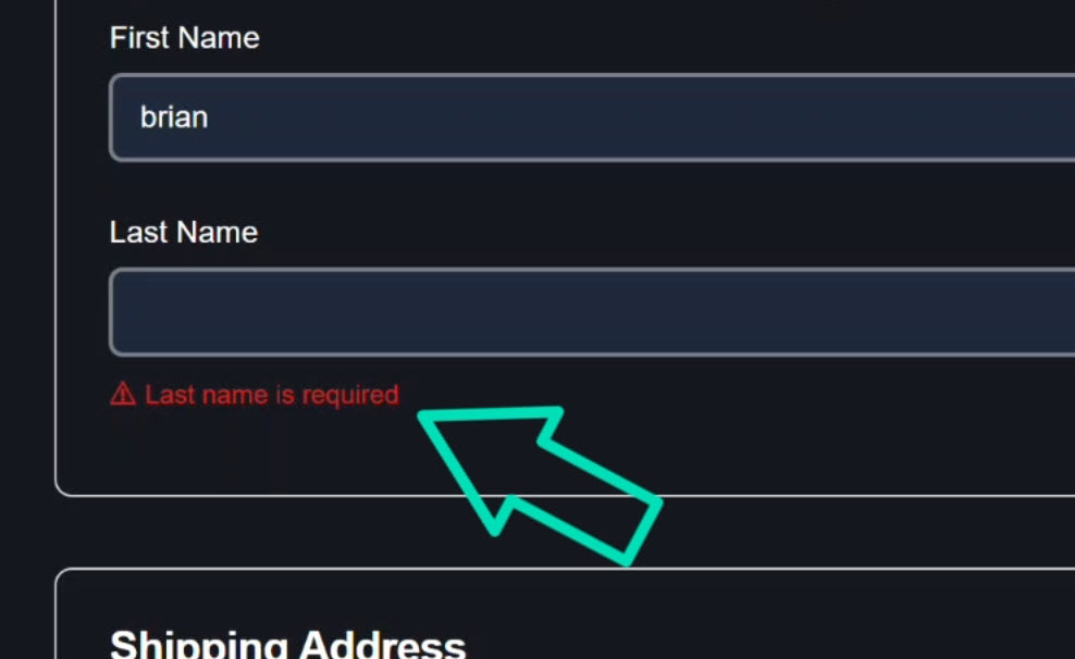 The last name input field with the validation error