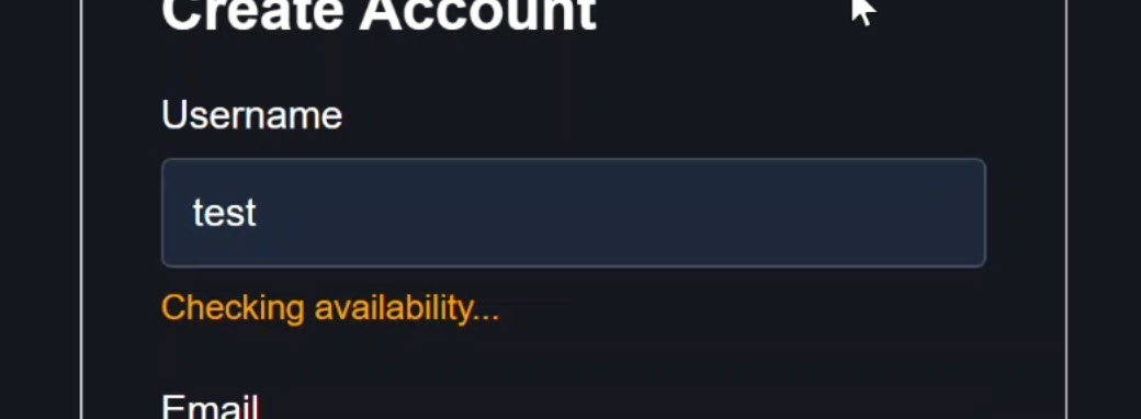 Pending message showing the username is being validated