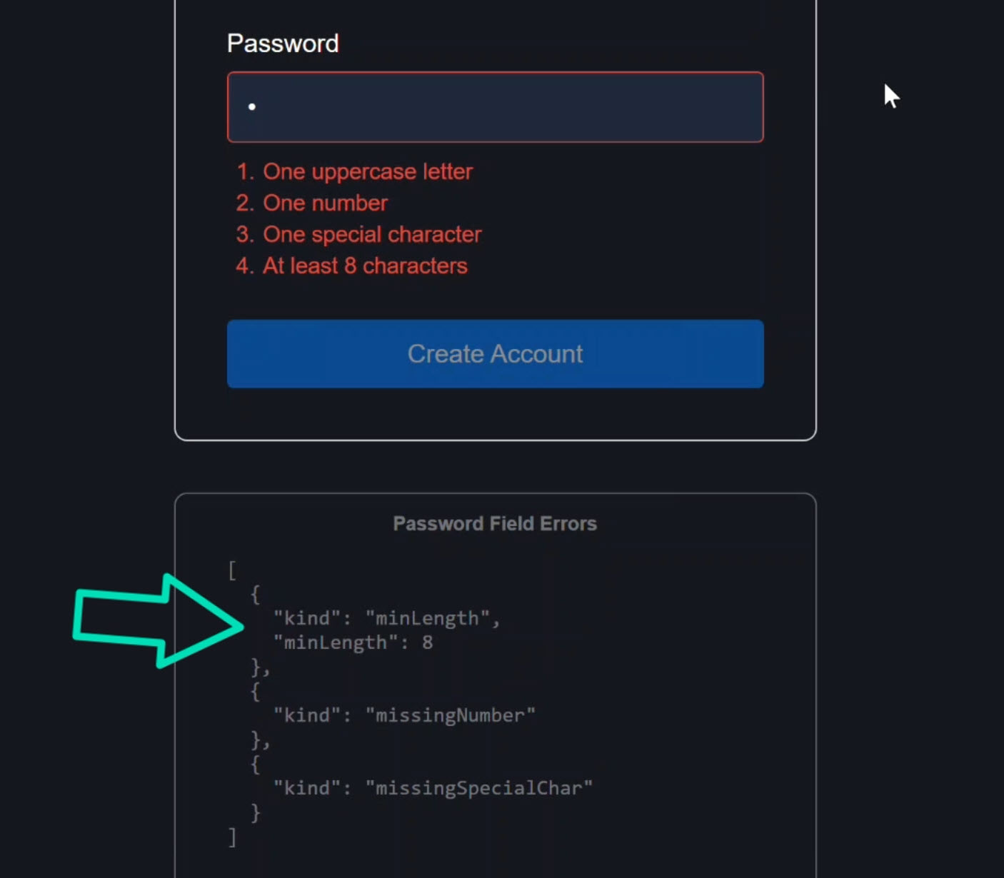 Typing in the password field causes the error array order to change, breaking the UI logic