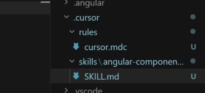 The folder structure showing the .cursor/skills directory and the SKILL.md file.